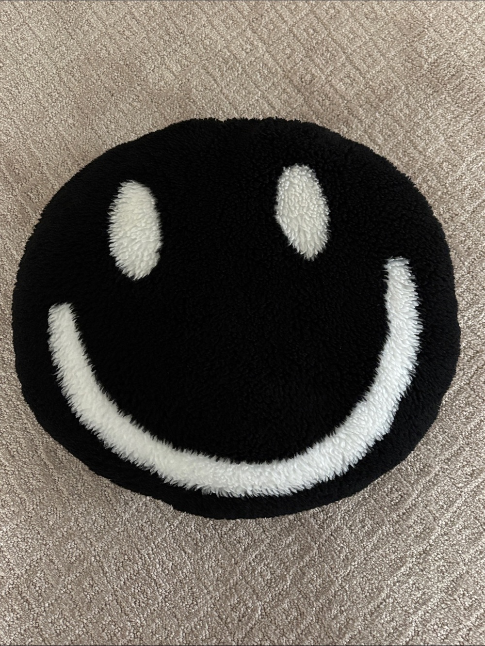 Black & White Smiley Face Plush Accent Pillow